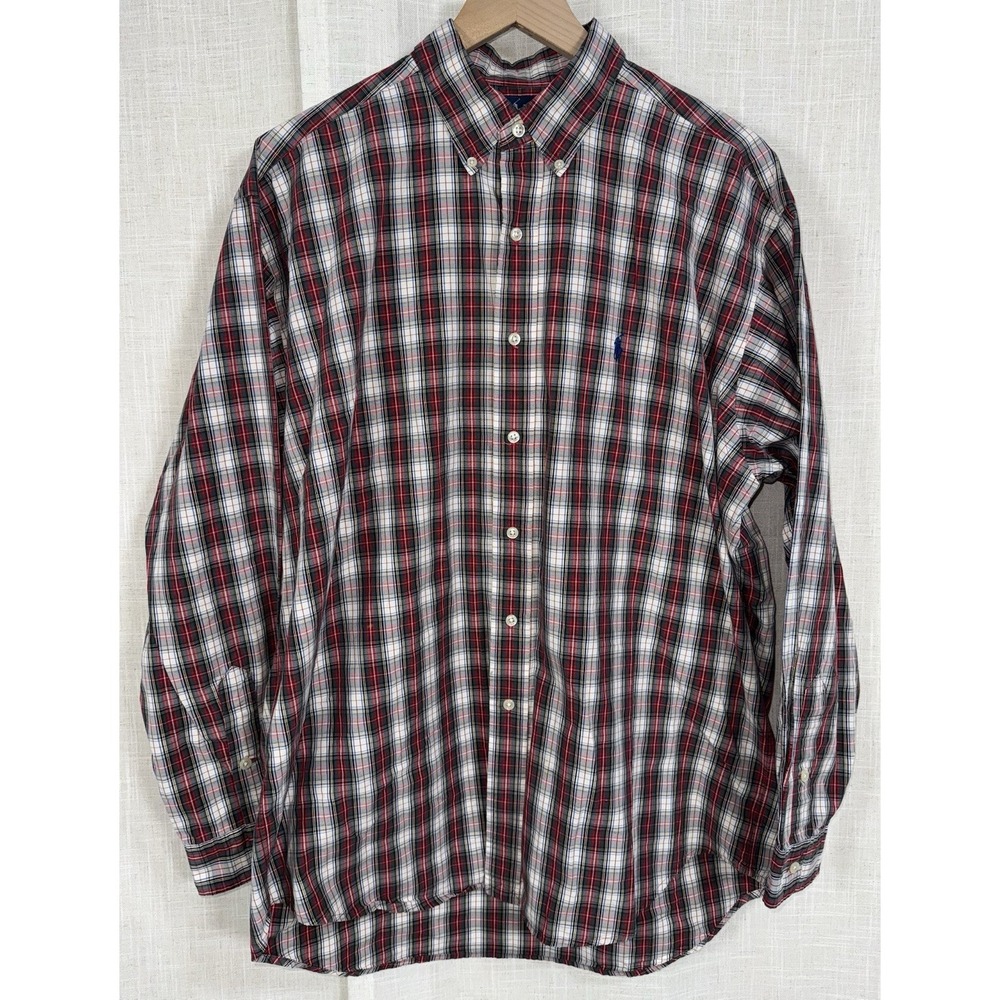 Vtg Ralph Lauren Blake Shirt Men's Large‎ L Red Plaid Button Down Long Sleeve